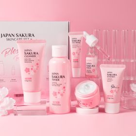 Skin Care Set JAPAN SAKURA Women Beauty Gift Sets Skin Care Kit With Cleanser, Toner, Lotion, Serum, Eye Cream, Face Cream Travel Kit For Women T (Option: Suit)