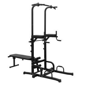 Power Tower Parallel Bar Station With Bench Chin-Up Bar Holder (Color: Black)