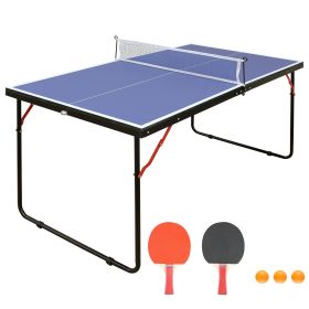 Table Tennis Table Folding Portable Table Tennis Table Set (Color: Blue)